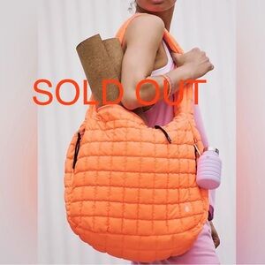 SOLD OUT Free People NWT Neon Electric Orange Quilted Tote amazing xmas gift